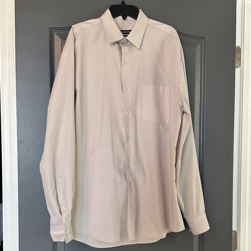 Van Heusen Wrinkle Free Regular Fit Light Beige Dress Shirt 16 34/35
